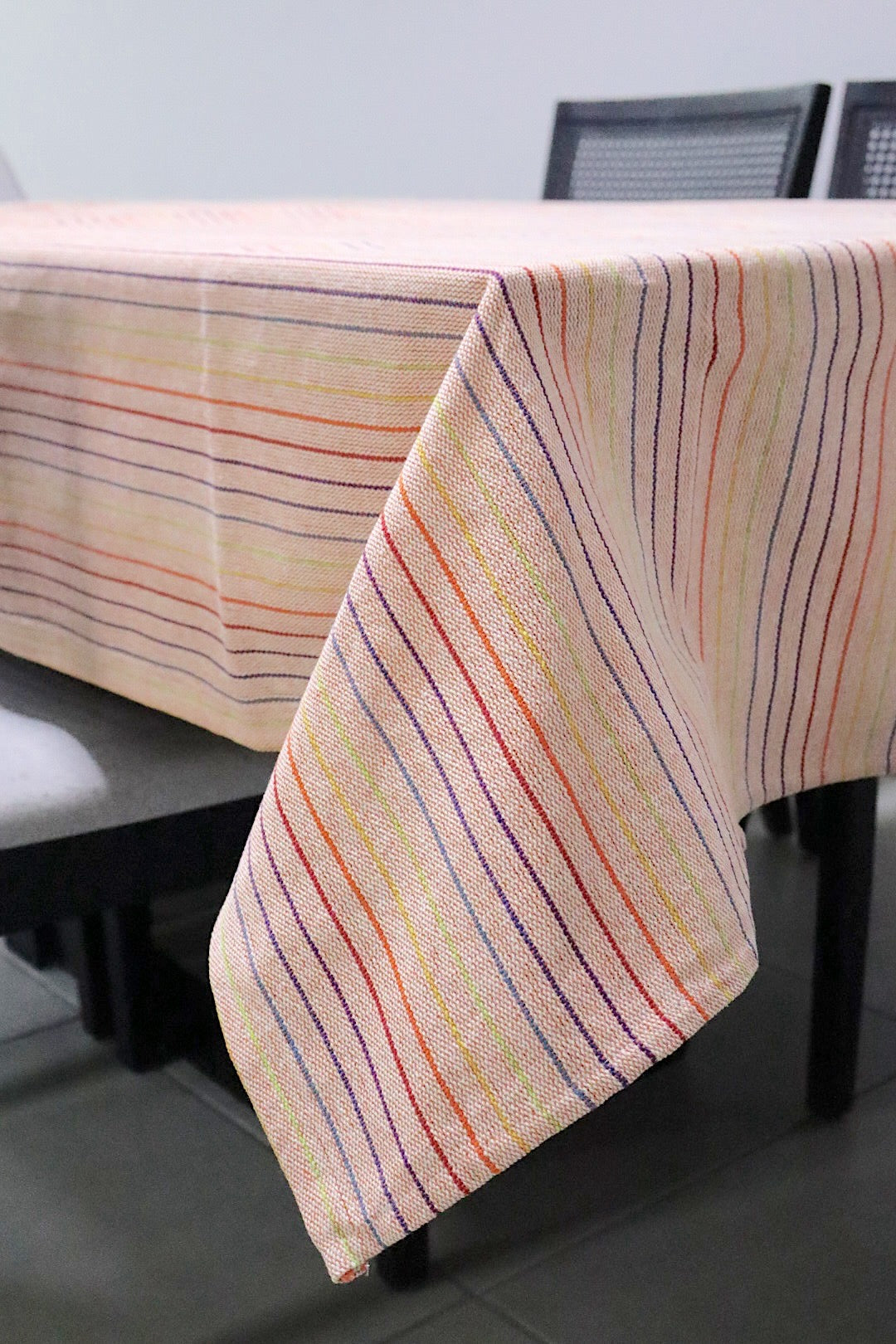 Toalha de Mesa Algodão Arco Íris Listra Fina Salmão 1,5mx2,2m