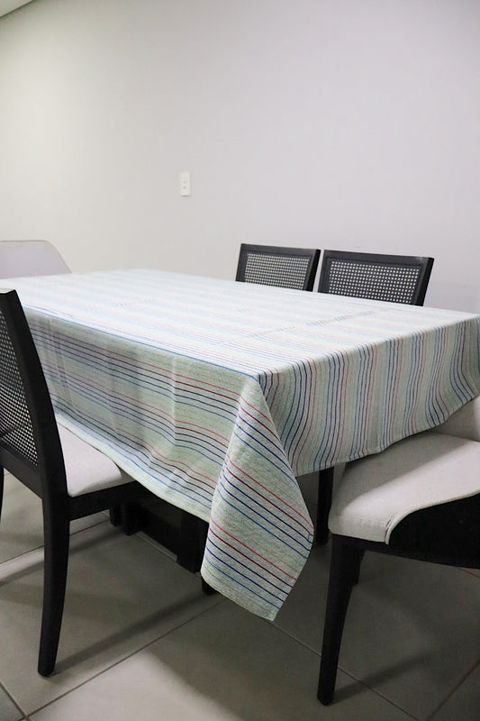 Toalha de Mesa Algodão Arco Íris Listra Fina Mesclada 1,5mx2,2m