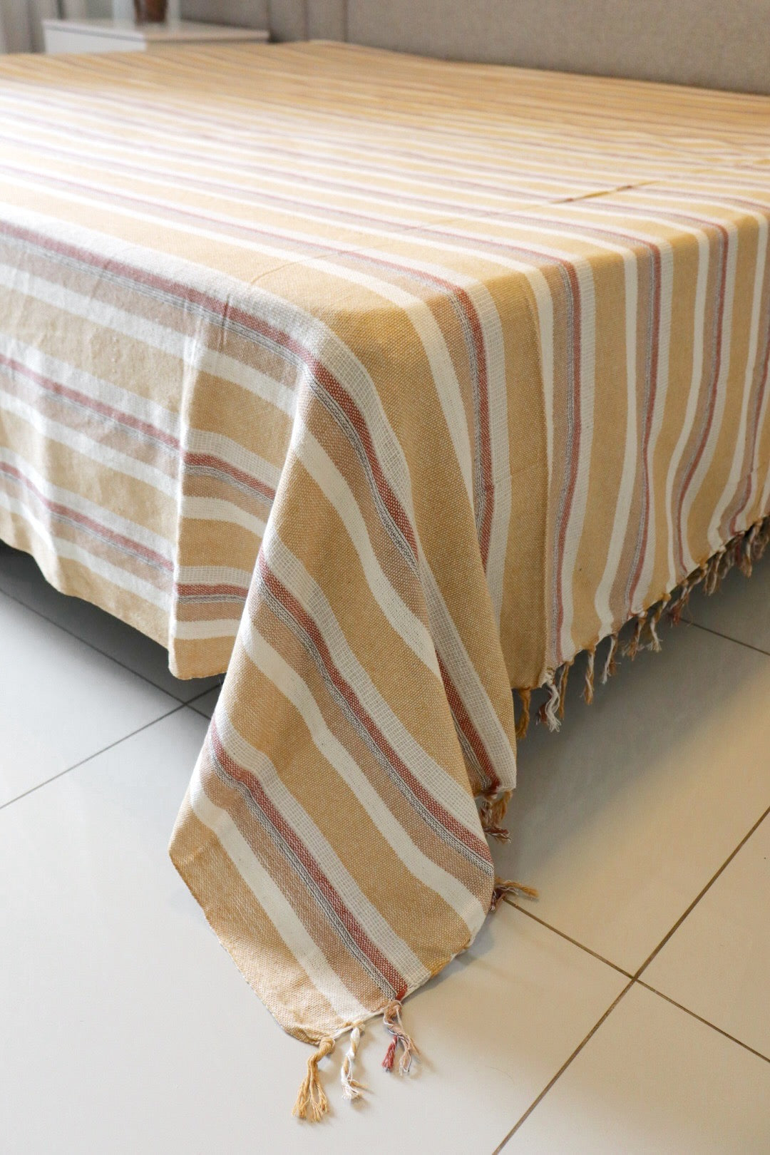 Colcha para Cama Queen 2,40x2,60m Artesanal Listrada Mostarda