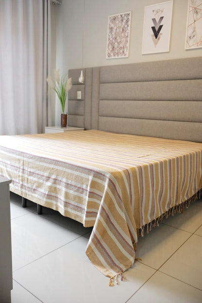 Colcha para Cama Queen 2,40x2,60m Artesanal Listrada Mostarda