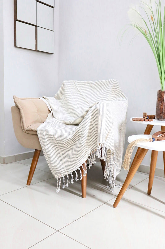 Manta para Sofá Básica Gigante Listradinha Cinza 1,40x2,20m