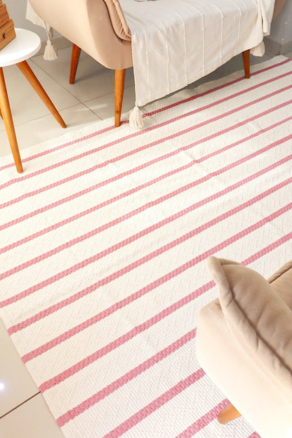 Tapete Itatiaia Listrado Algodão Cru com Rosa 1,50x2,00m