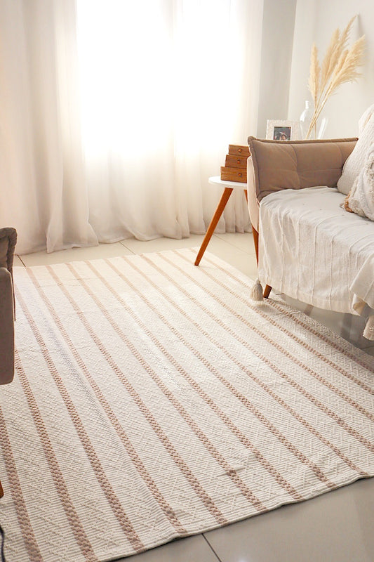 Tapete Itatiaia Listrado Algodão Cru com Bege 1,50x2,00m