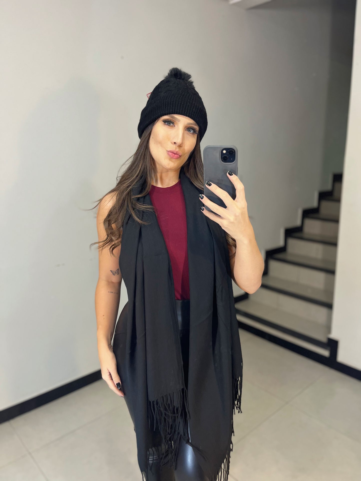 Cachecol Inverno Lenço Echarpe Preto Liso