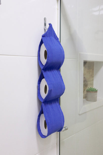 Porta Papel Higiênico 3 Lugares Algodão Azul
