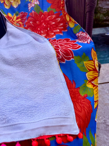 Toalha Canga Dupla Face com Chita Azul com Toalha Branca