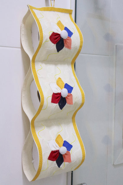 Porta Papel Higiênico 3 Lugares Algodão Fuxico Amarelo