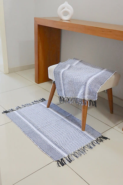 Par de Tapete de Malha Moldura Branco