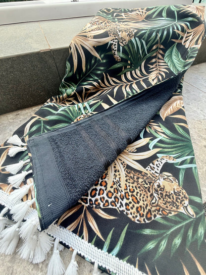 Toalha Canga Dupla Face com Tecido Impermeável Belize Onça Preto