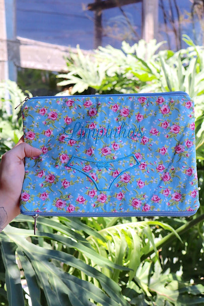 Necessaire Porta Calcinha Limpinha Sujinha P Florzinhas Azul