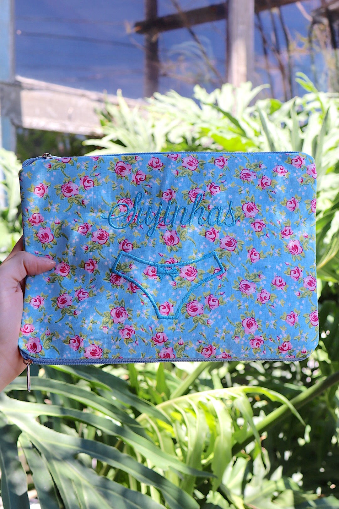Necessaire Porta Calcinha Limpinha Sujinha P Florzinhas Azul