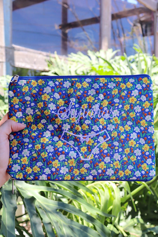 Necessaire Porta Calcinha Limpinha Sujinha P Florzinhas Azul e Amarela