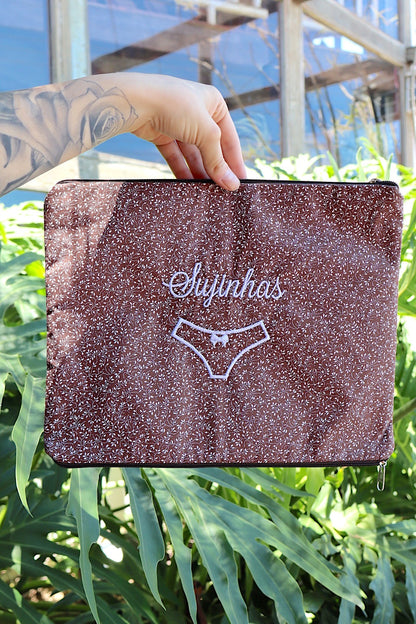 Necessaire Porta Calcinha Limpinha Sujinha G Marrom