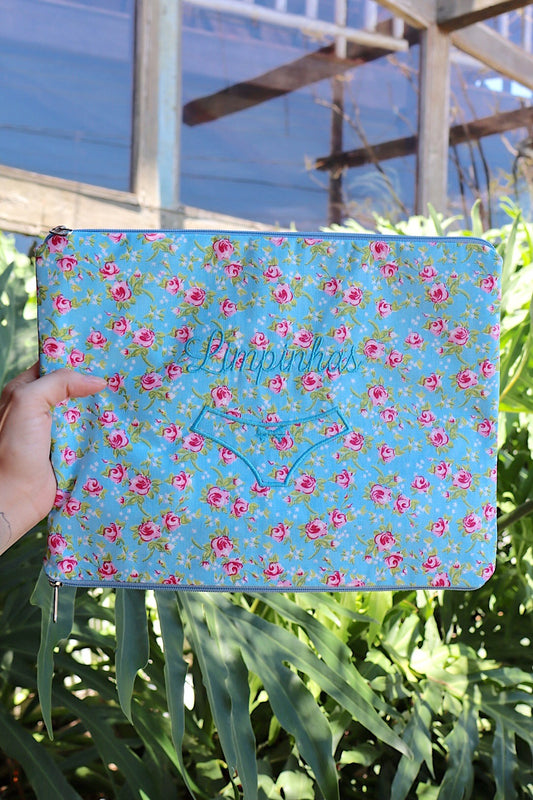 Necessaire Porta Calcinha Limpinha Sujinha G Florzinhas Azul