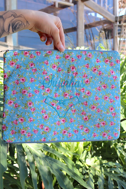 Necessaire Porta Calcinha Limpinha Sujinha G Florzinhas Azul