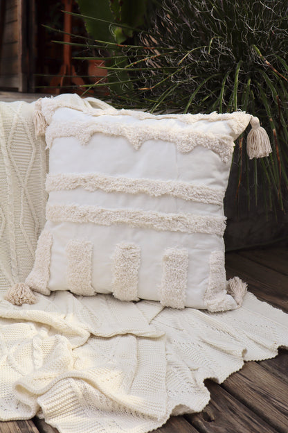 Capa de Almofada Bordada em Linho Tufada Boho 45x45 EST10
