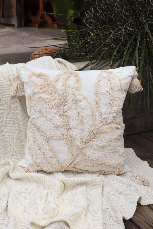 Capa de Almofada Bordada em Linho Tufada Boho 45x45 EST13