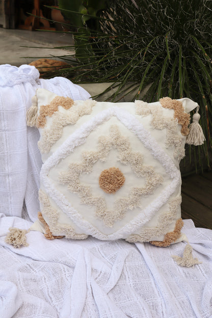 Capa de Almofada Bordada em Linho Tufada Boho 45x45 EST15