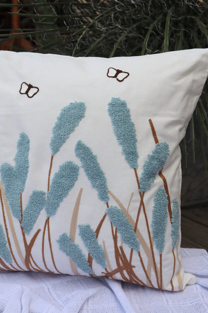 Capa de Almofada Bordada em Linho 45x45 Flores EST10