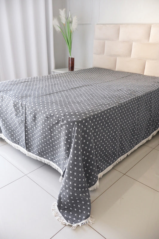 Colcha Casal Bolinhas Dupla Face Cinza 2,10x2,40m