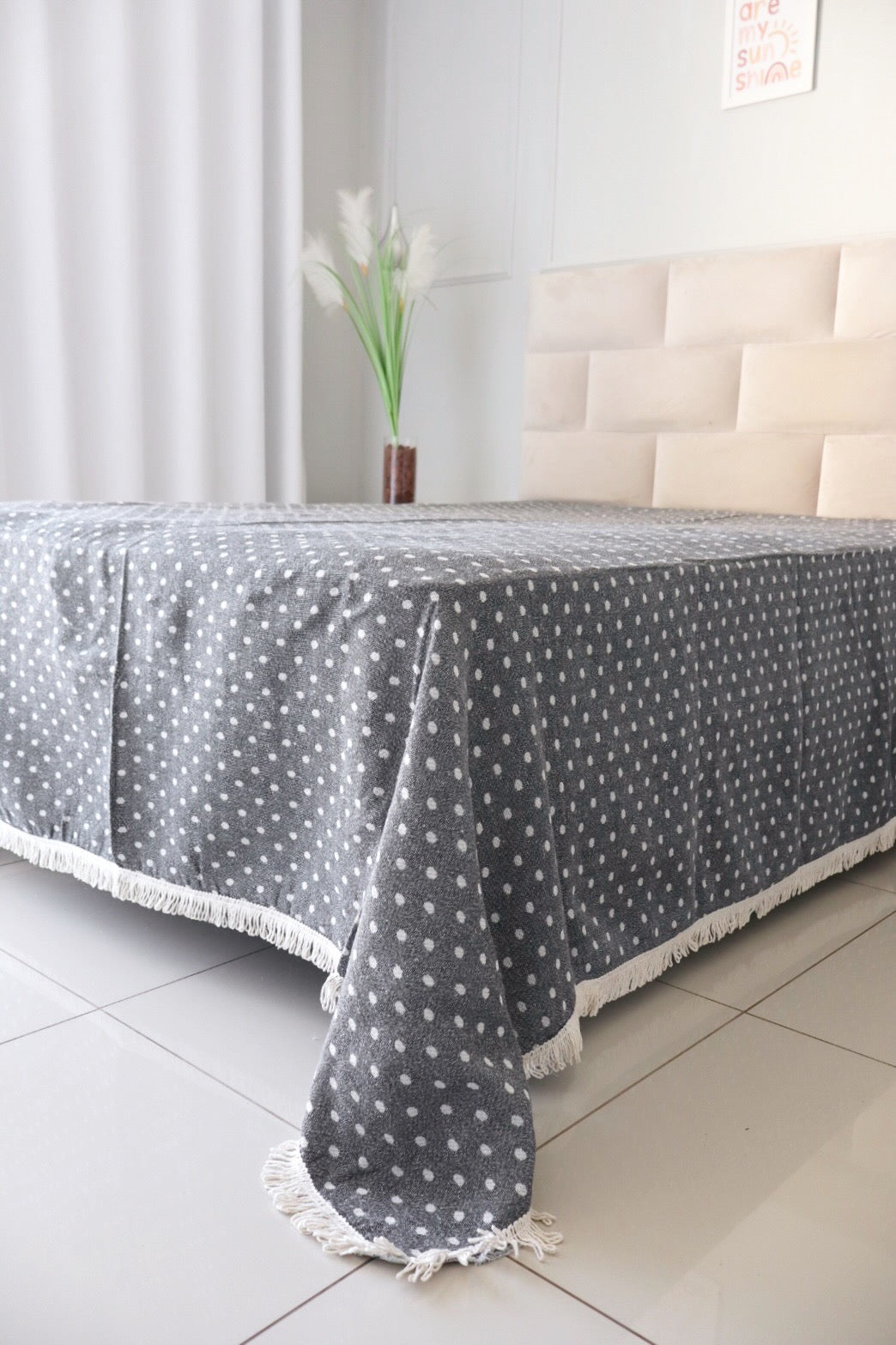 Colcha Casal Bolinhas Dupla Face Cinza 2,10x2,40m