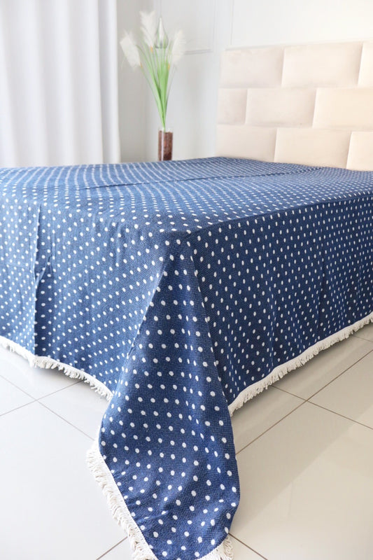 Colcha Casal Bolinhas Dupla Face Azul 2,10x2,40m