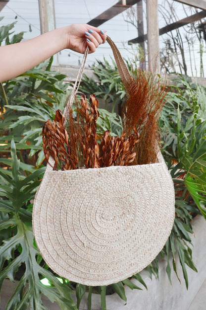 Bolsa Enfeite Parede de Palha com Flores Neutras
