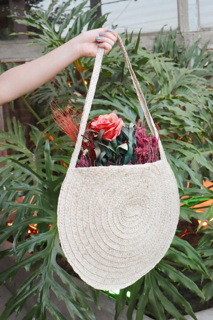 Bolsa Enfeite Parede de Palha com Flores Coloridas
