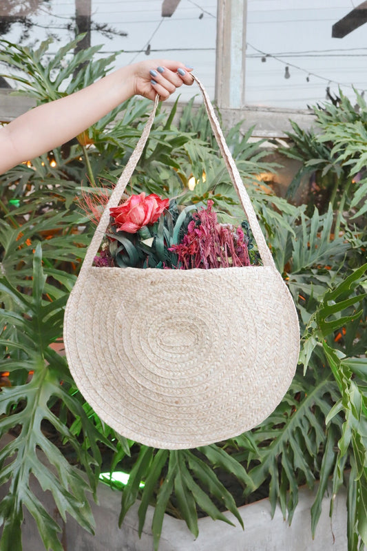 Bolsa Enfeite Parede de Palha com Flores Coloridas