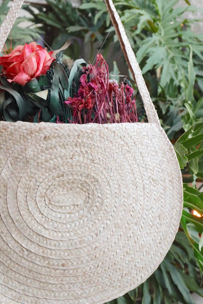 Bolsa Enfeite Parede de Palha com Flores Coloridas