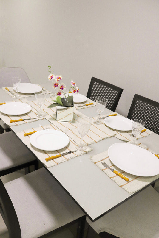 Jogo Americano Comum Cinza com Listra Bege 7 Peças