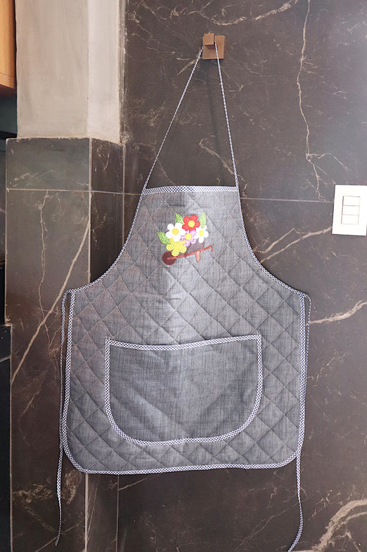 Avental de Cozinha Plastificado Especial Flores Cinza