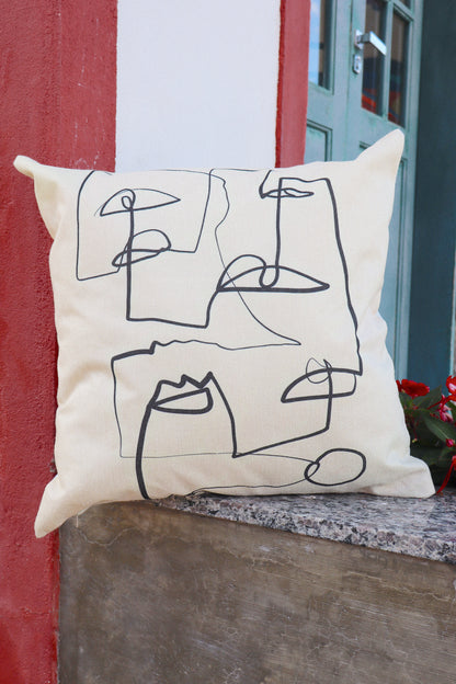 Capa de Almofada em Linho Simples Abstrata Cru 45x45