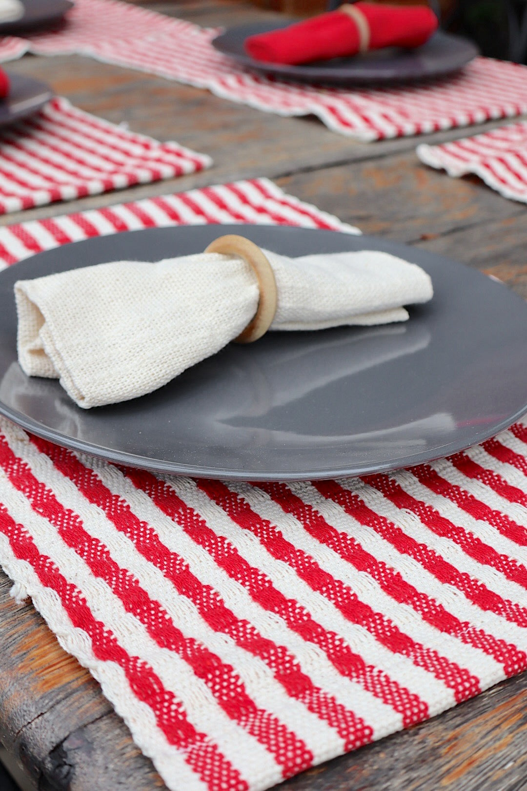 Kit De Jogo Americano, Guardanapo e Argola 6 lugares Vermelho