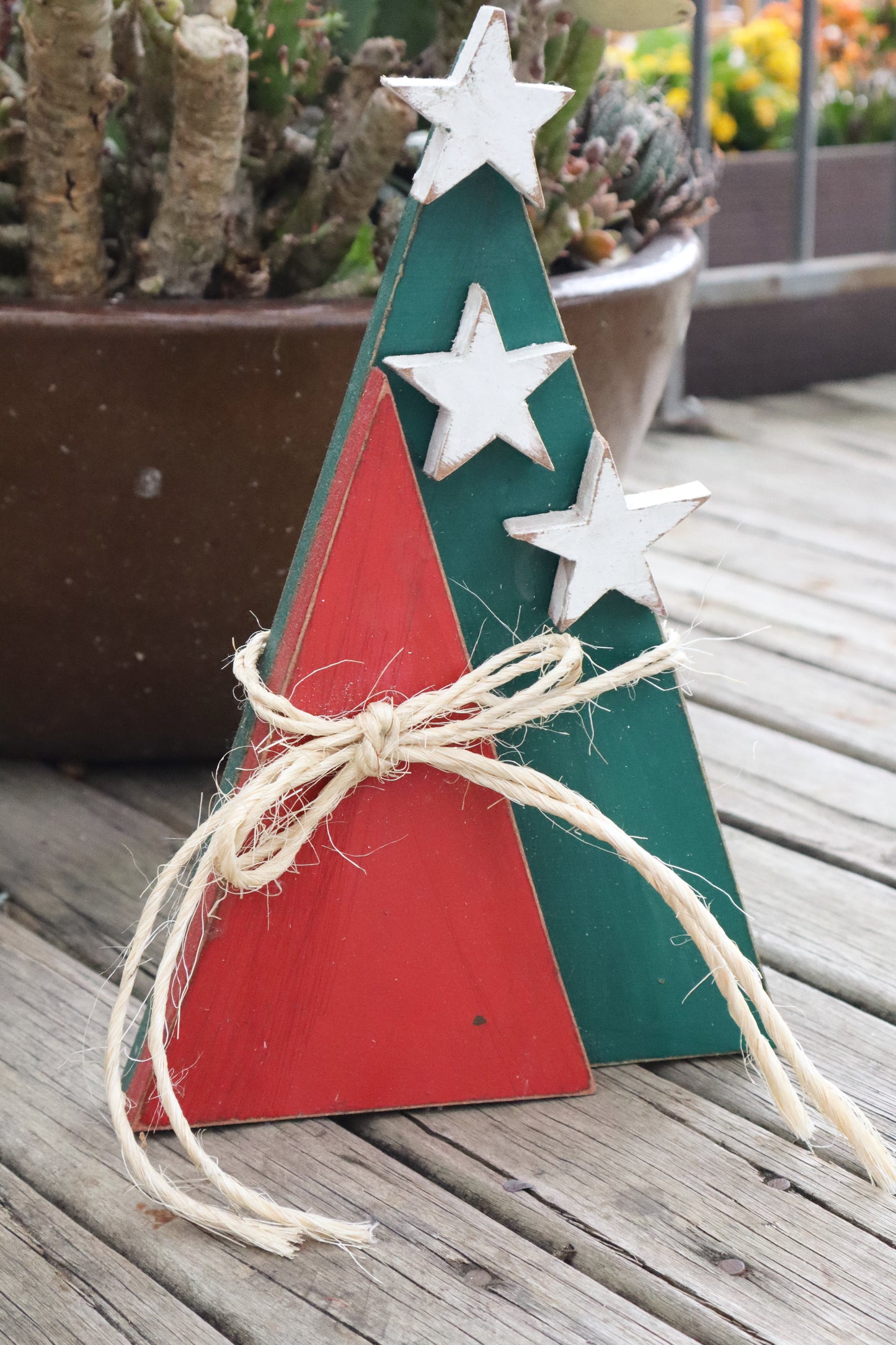 Árvore Madeira Natal Decorada Verde e Vermelha
