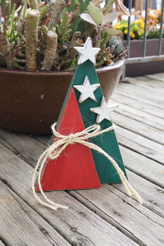 Árvore Madeira Natal Decorada Verde e Vermelha