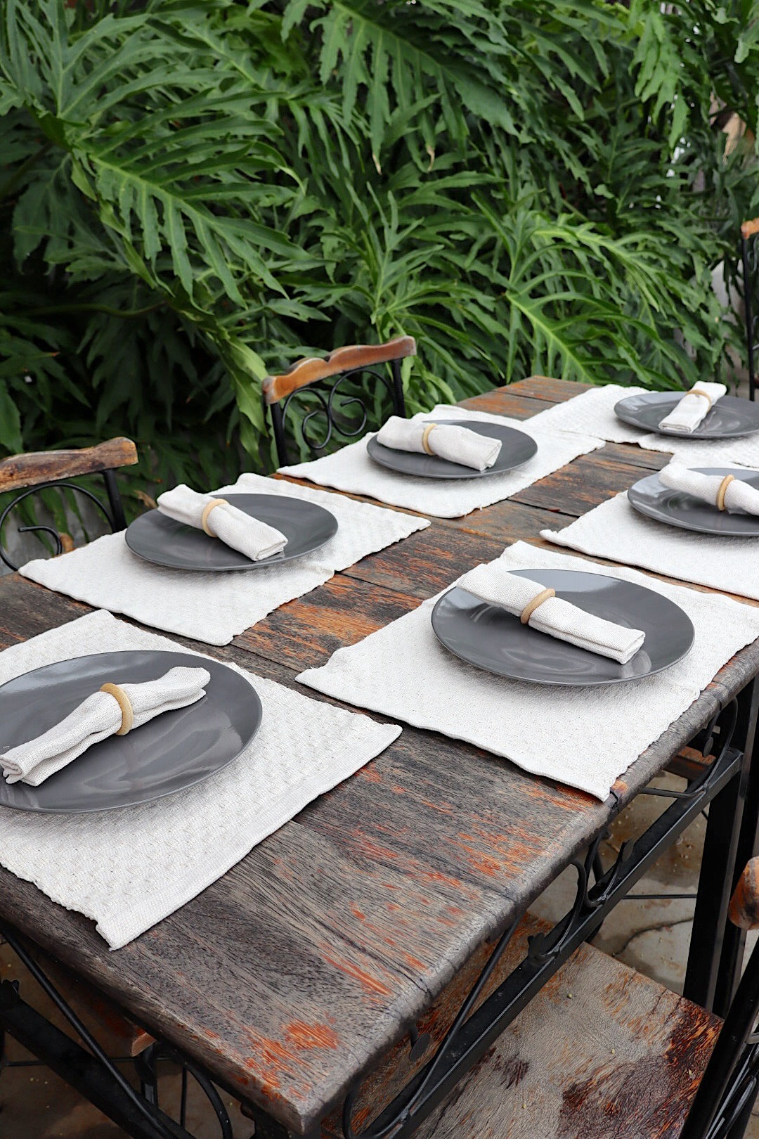 Kit De Jogo Americano, Guardanapo e Argola 6 lugares Cru