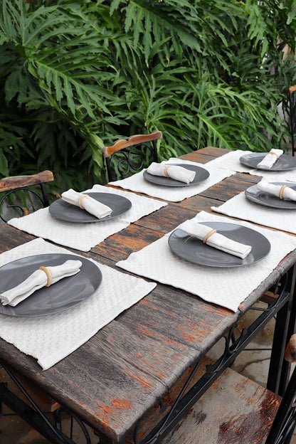 Kit De Jogo Americano, Guardanapo e Argola 6 lugares Cru