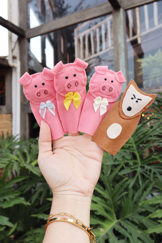 Dedoche de Feltro para Contar História Três Porquinhos