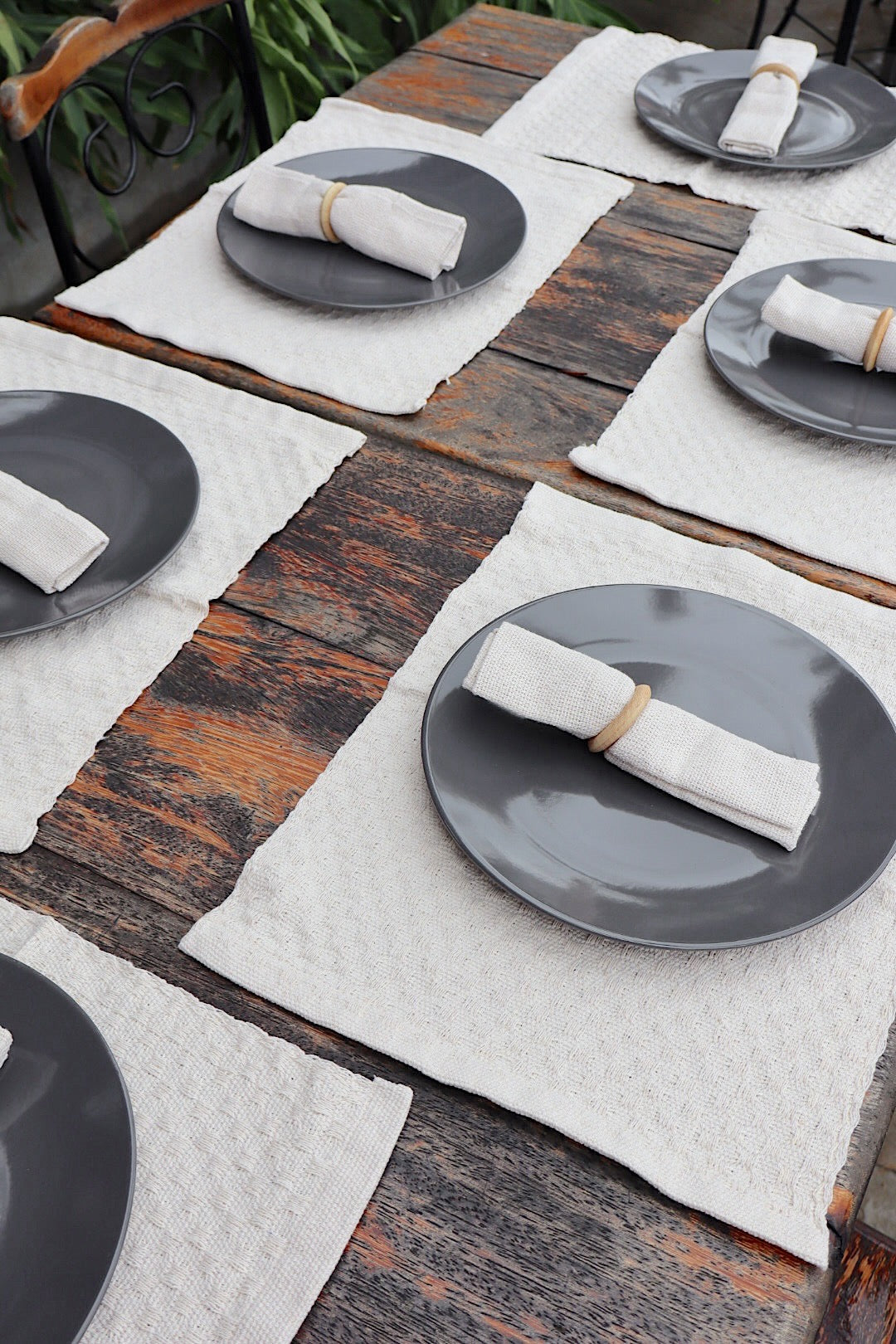 Kit De Jogo Americano, Guardanapo e Argola 6 lugares Cru