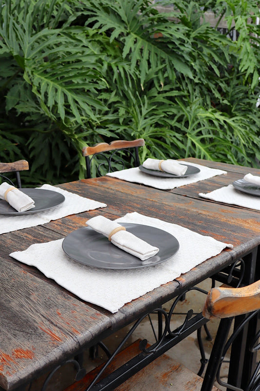 Kit De Jogo Americano, Guardanapo e Argola 4 lugares Cru