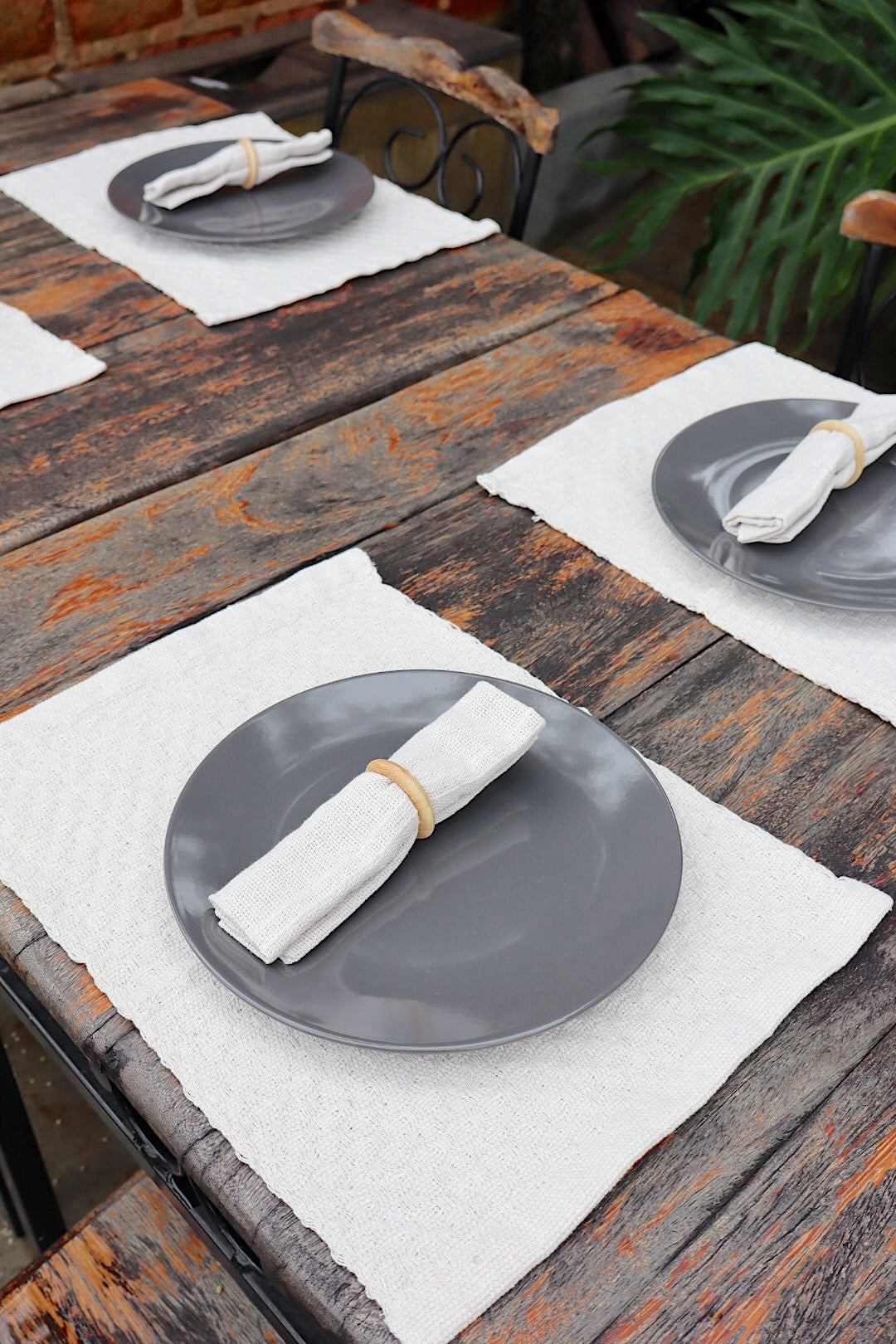 Kit De Jogo Americano, Guardanapo e Argola 4 lugares Cru