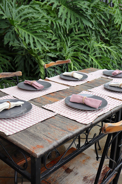 Kit De Jogo Americano, Guardanapo e Argola 6 lugares Rosê