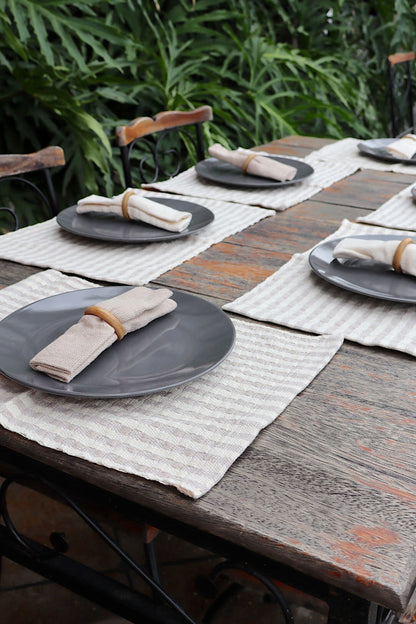 Kit De Jogo Americano, Guardanapo e Argola 6 lugares Bege