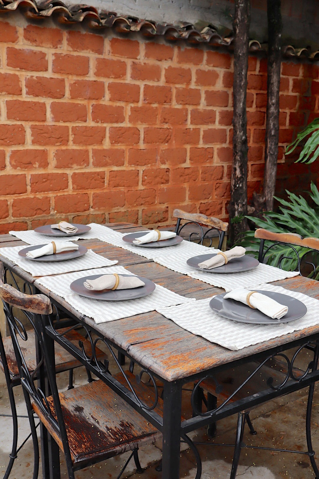 Kit De Jogo Americano, Guardanapo e Argola 6 lugares Bege