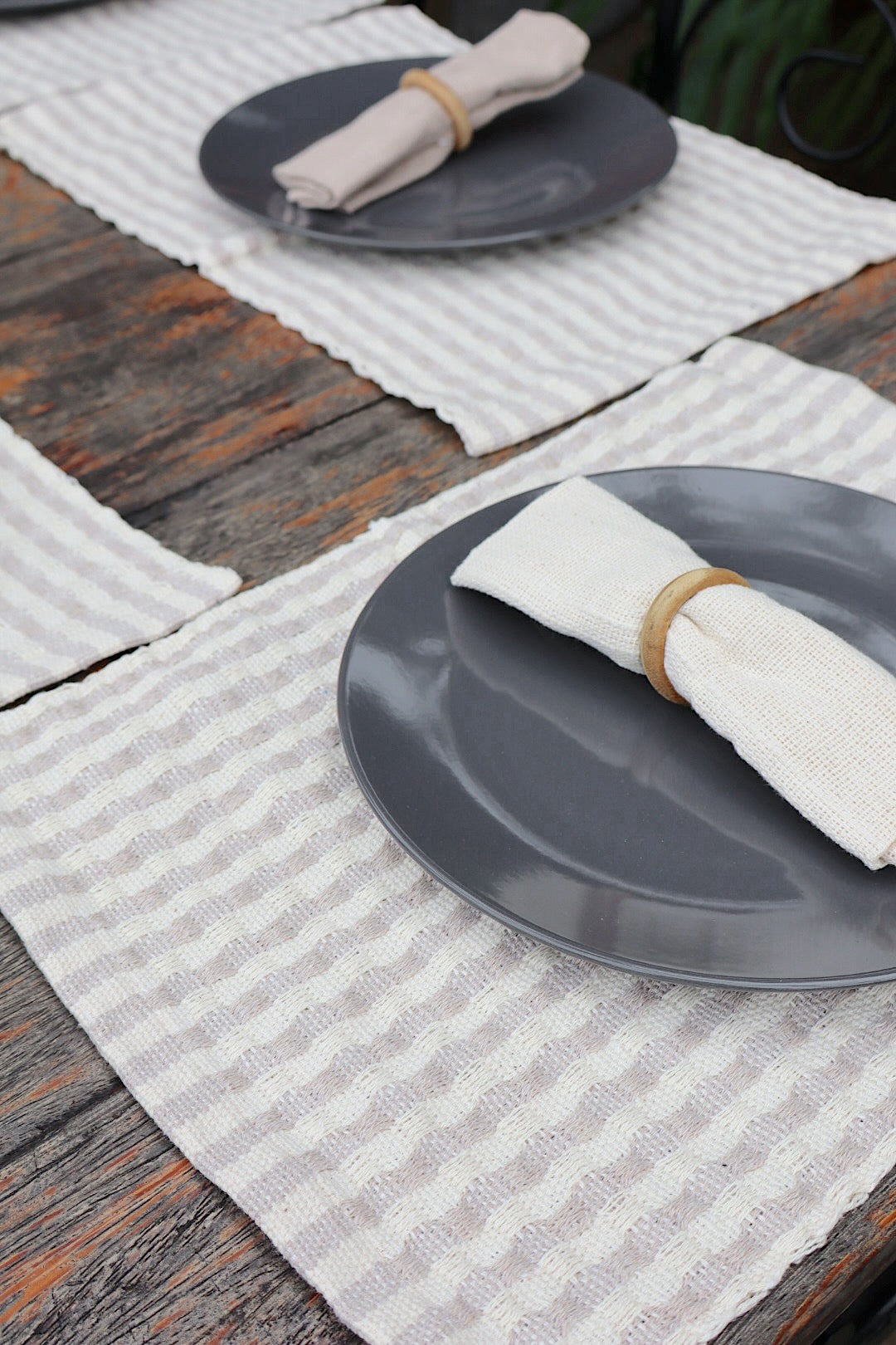 Kit De Jogo Americano, Guardanapo e Argola 6 lugares Bege