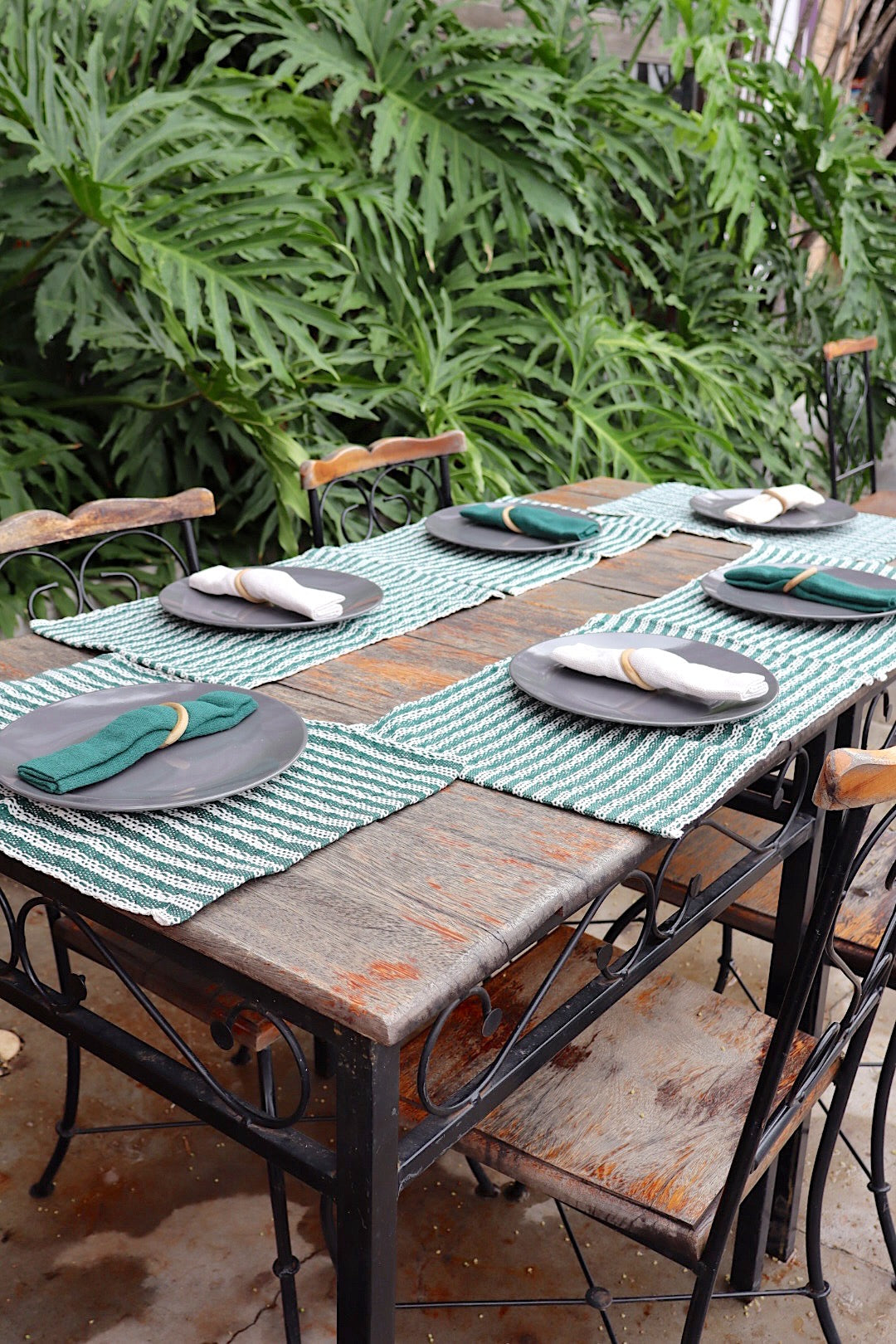 Kit De Jogo Americano, Guardanapo e Argola 6 lugares Verde