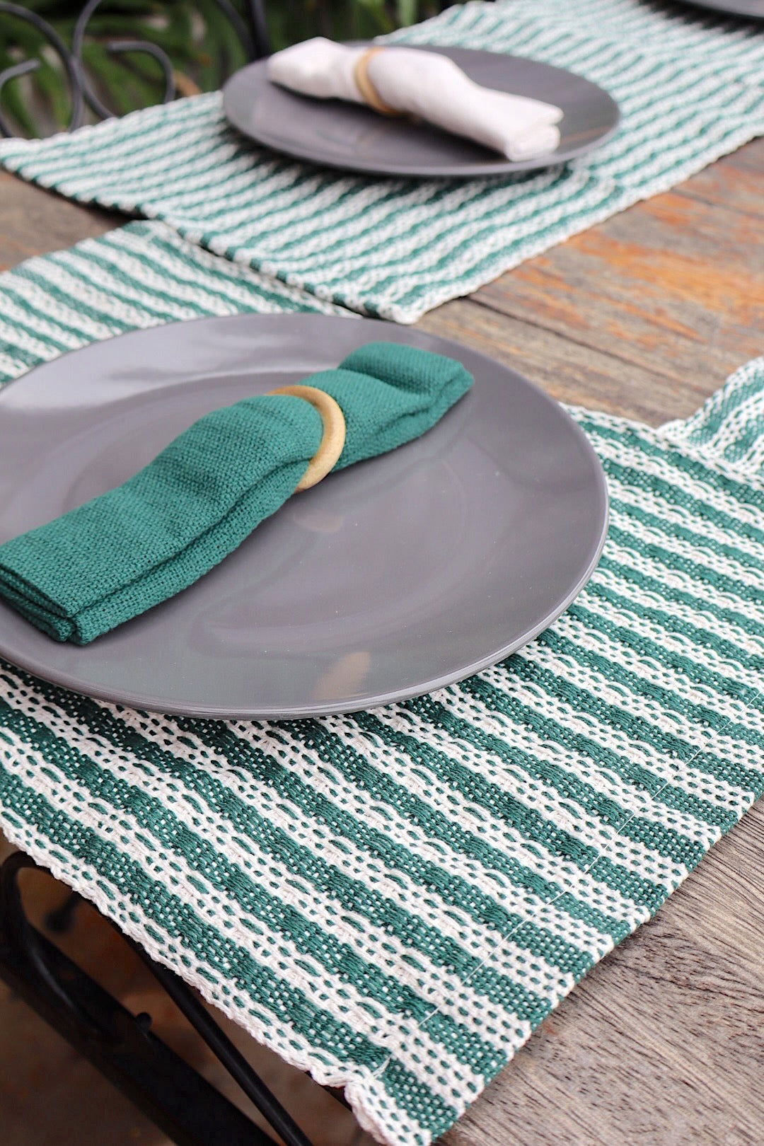 Kit De Jogo Americano, Guardanapo e Argola 6 lugares Verde