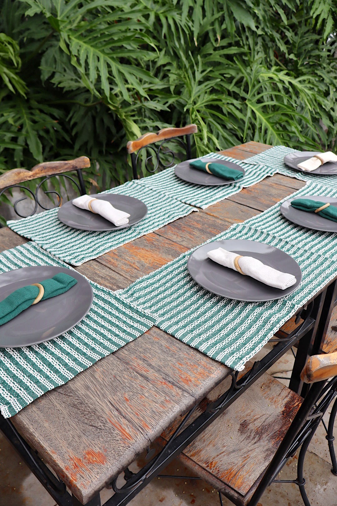 Kit De Jogo Americano, Guardanapo e Argola 6 lugares Verde