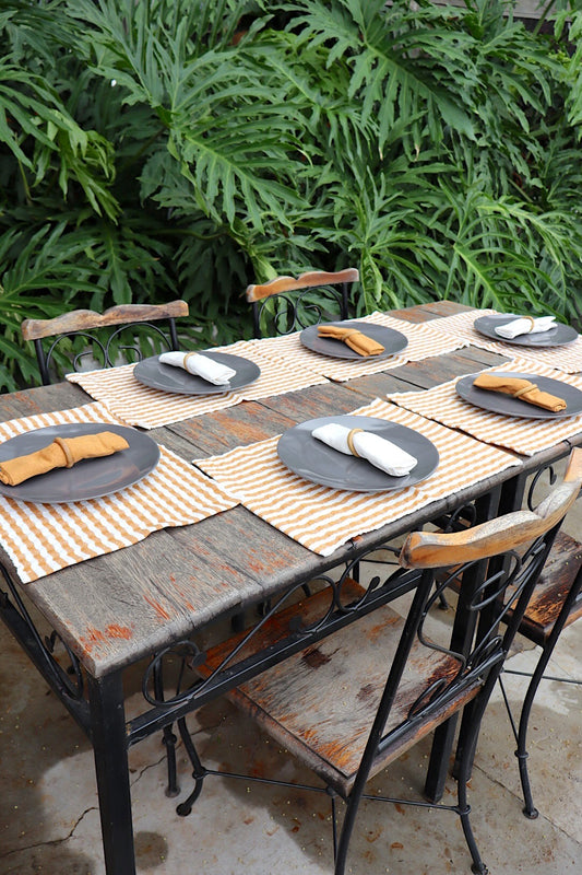 Kit De Jogo Americano, Guardanapo e Argola 6 lugares Mostarda